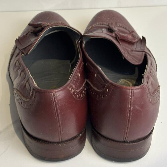 Polo Men Leather Kiltie Tassel Wingtip Slip Loafers Shoes Burgundy Size 9 - Picture 10 of 11